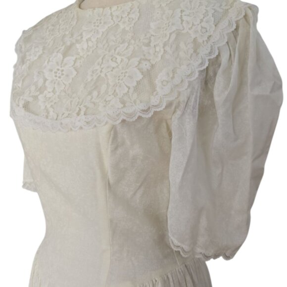 70s/80s Jessica Mcclintock Gunne Sax Creamy White Floral Print Lace Dress 8 - Picture 7 of 16